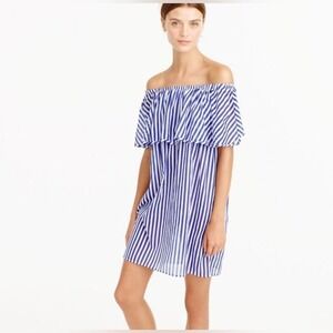 J.Crew Blue White Striped Off Shoulder Dress Beach Cover Up Size M
